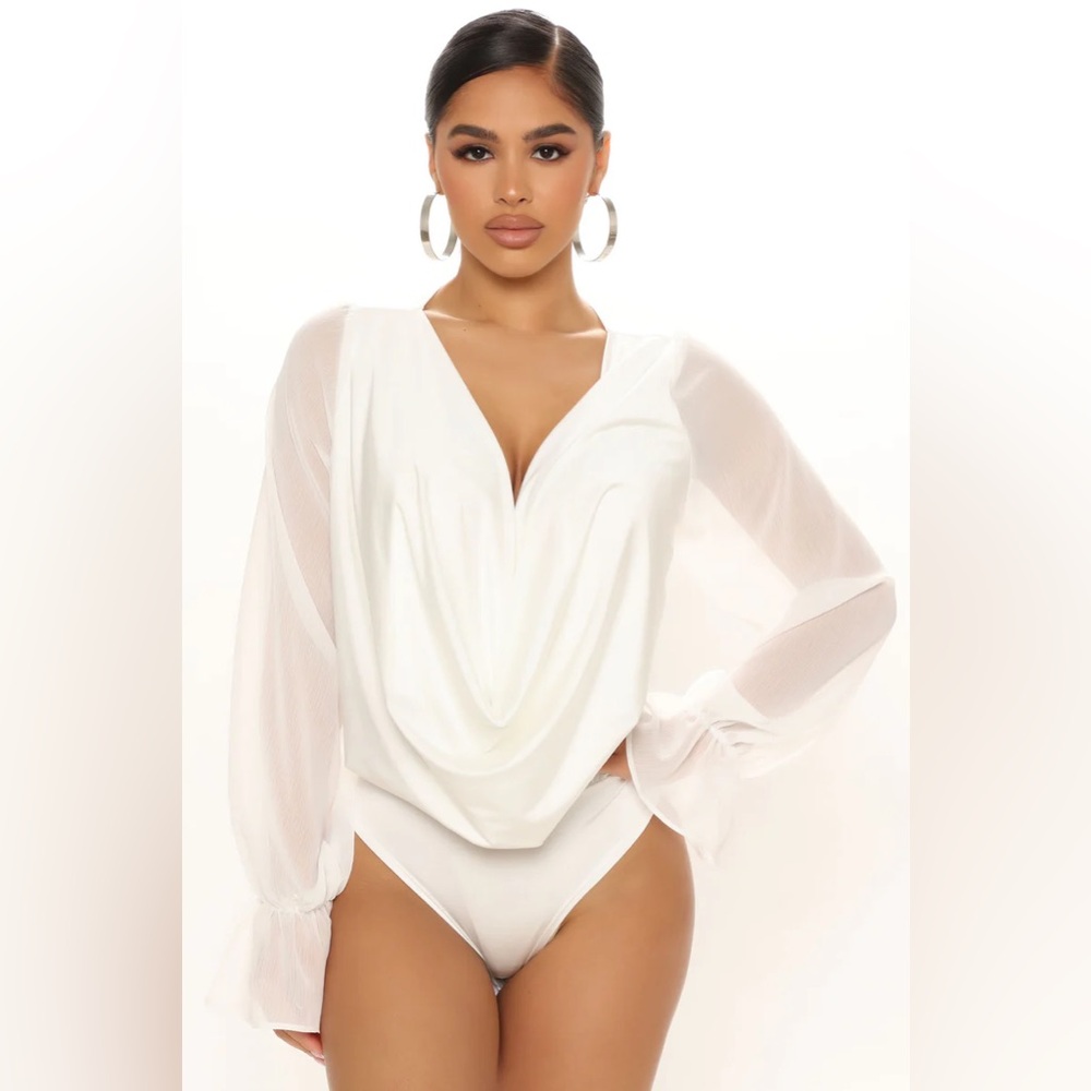 Anything Could Draped Bodysuit - White 1x